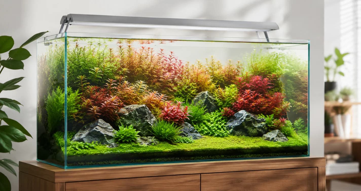 精美的荷蘭式水草造景缸,展現多層次水草色彩與構圖美感